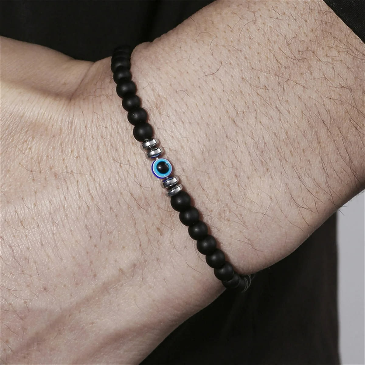 Mannen 4mm natuurlijke steen boze oog perlen armband
