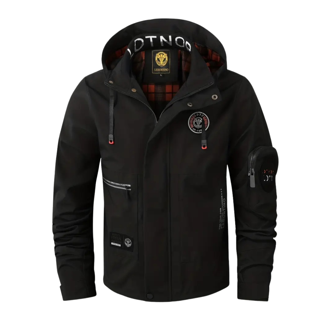 Heren outdoorjas met capuchon & geruite voering
