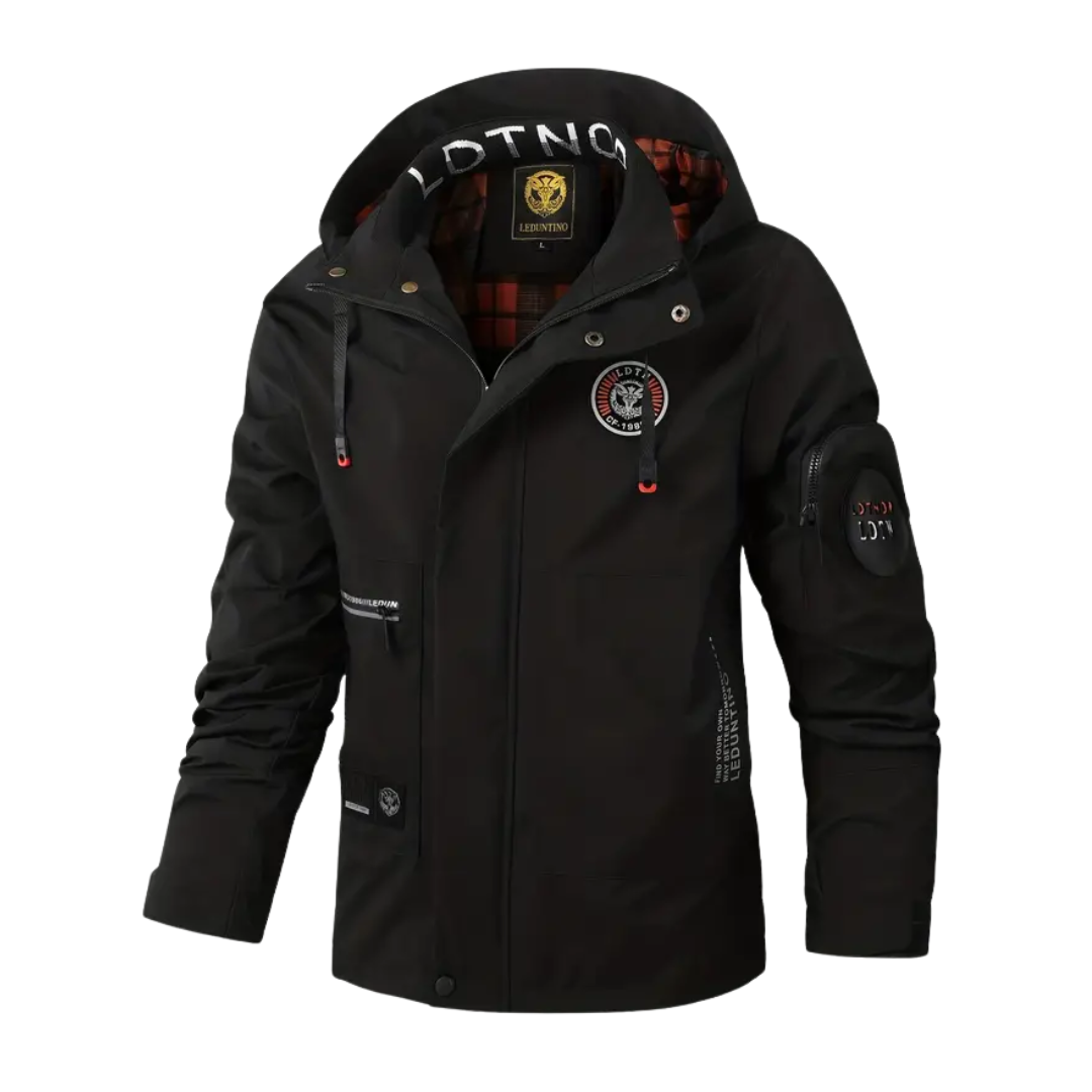 Heren outdoorjas met capuchon & geruite voering