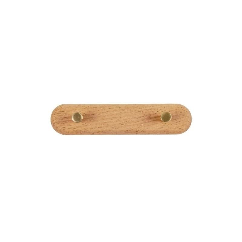 Wandkapstok van hout met messing haken