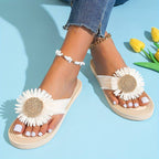Boho slip-on sandalen met bloemdetail