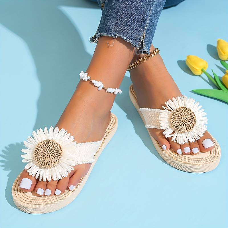 Boho slip-on sandalen met bloemdetail