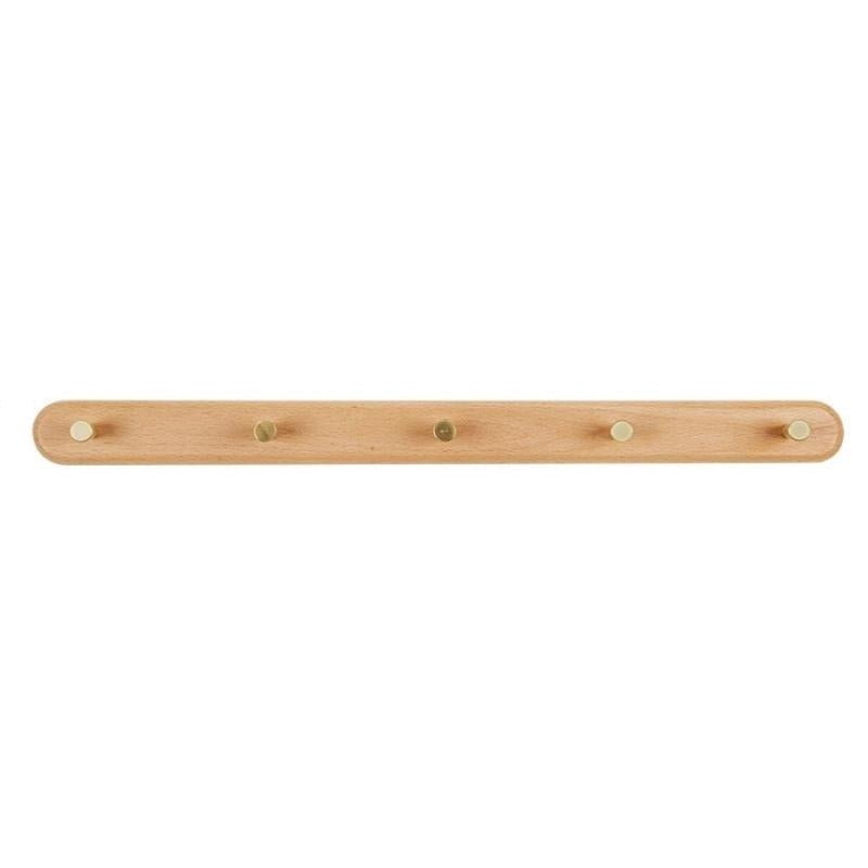 Wandkapstok van hout met messing haken