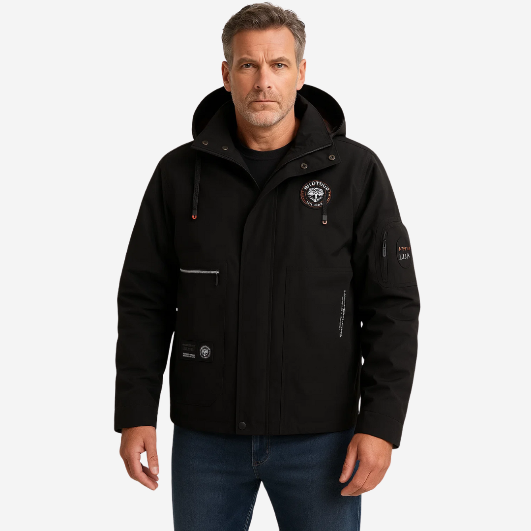Heren outdoorjas met capuchon & geruite voering