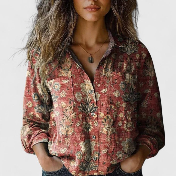 Regina | Blouse met bloemenprint, reverskraag en zakken