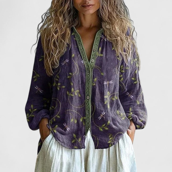 Elvi | Damesblouse met retro-bladprint