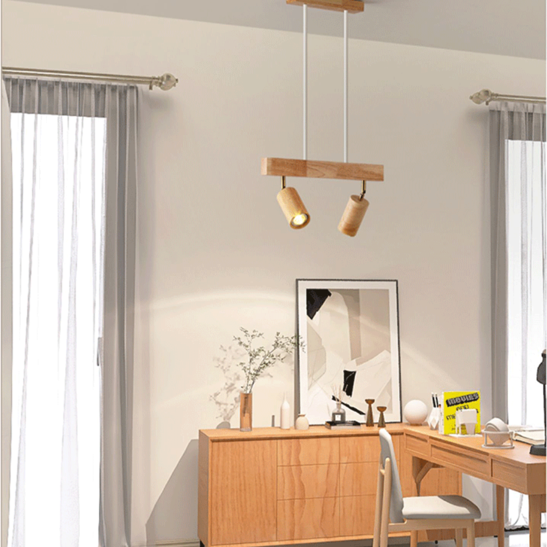 Verstelbare houten plafondspotlamp