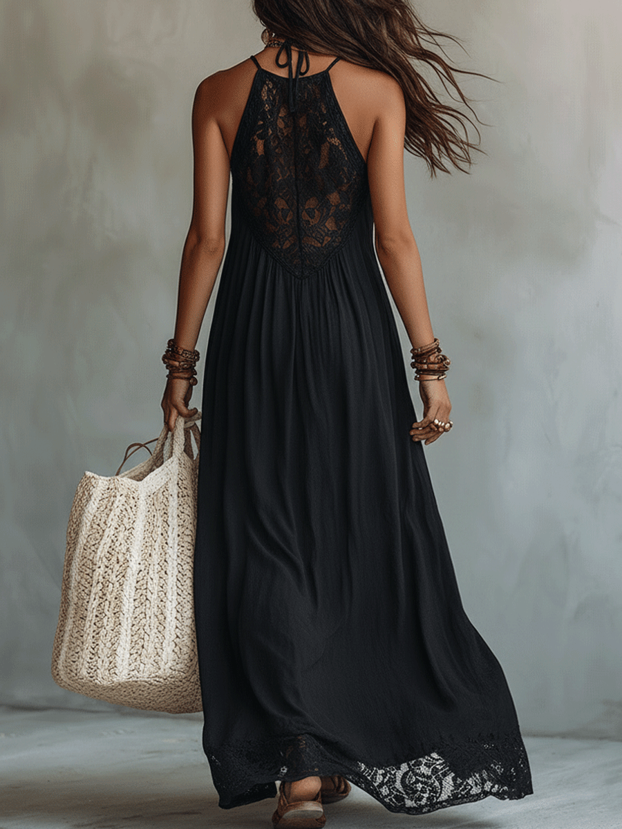 Mouwloze maxi-jurk van zacht draperende stof in bohemian-stijl
