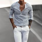 Gestreept henley shirt met lange mouwen – Noor