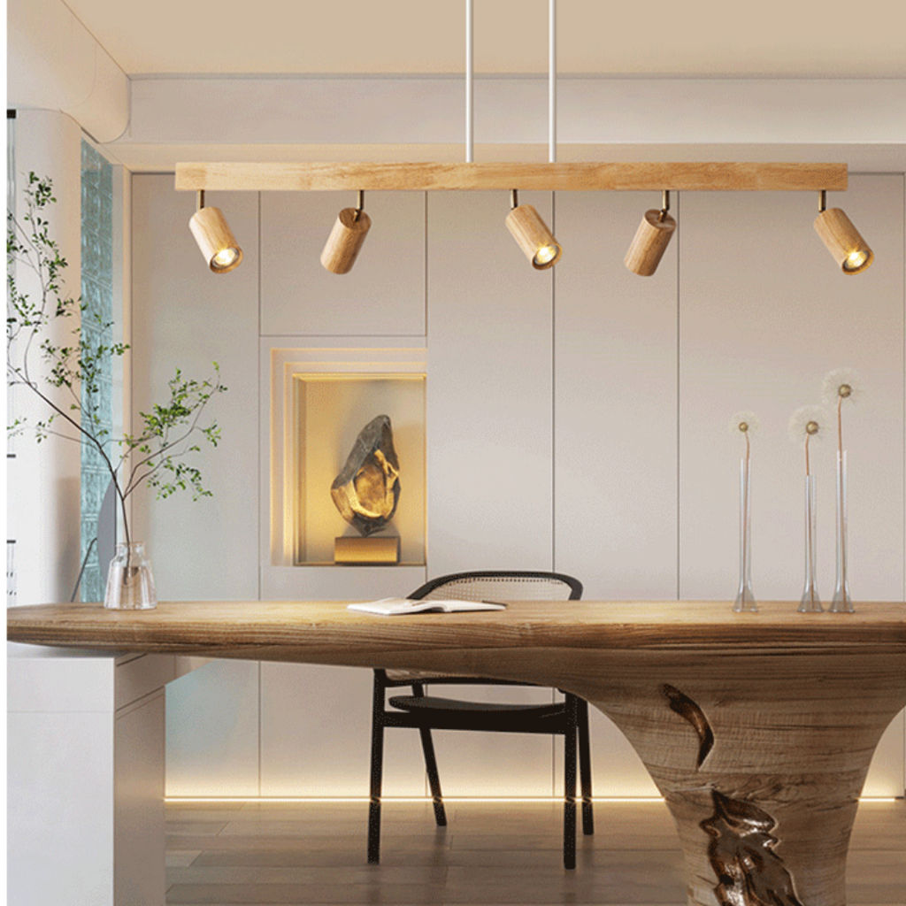 Verstelbare houten plafondspotlamp