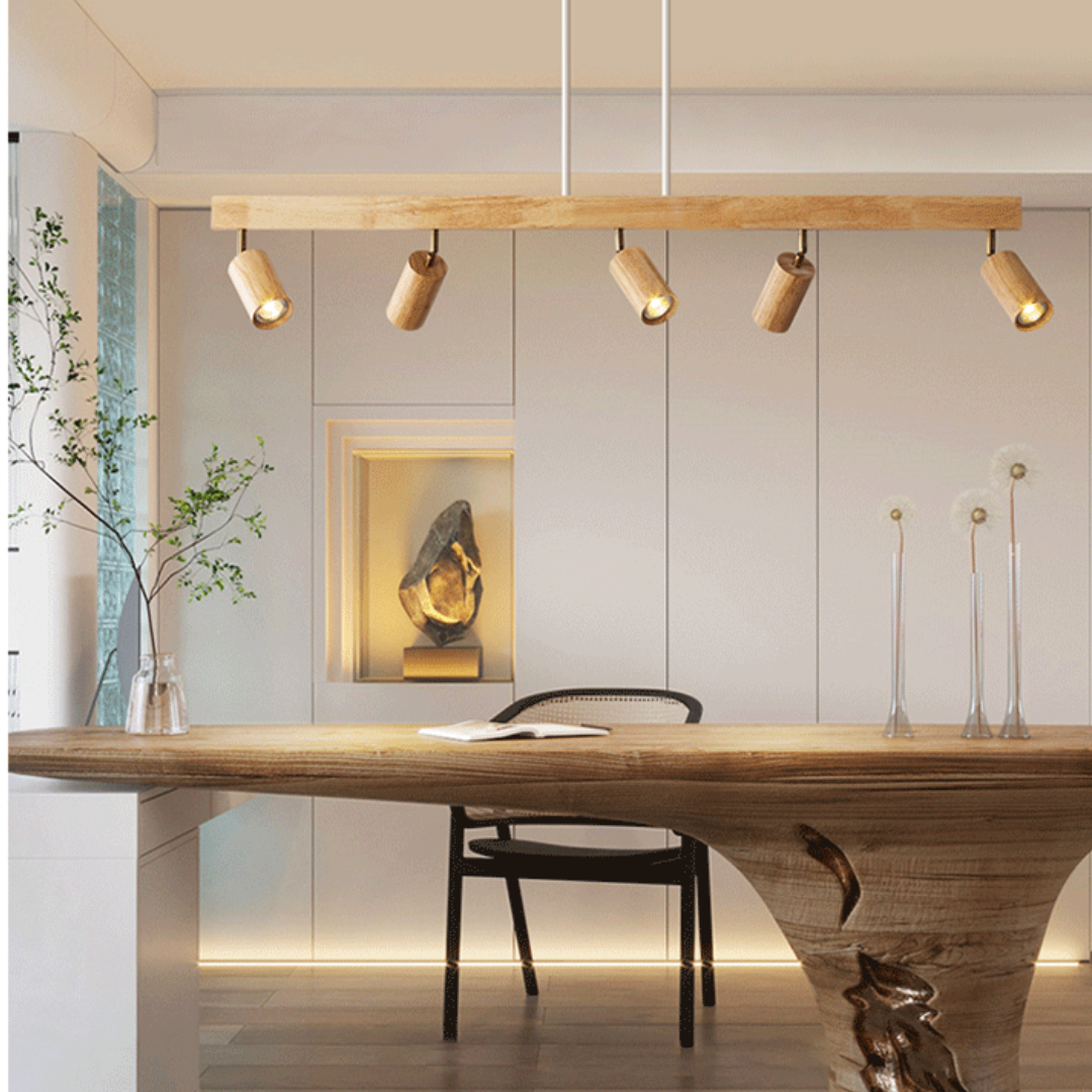 Verstelbare houten plafondspotlamp