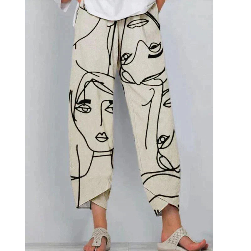 Casual dames zomerbroek met wijde pijpen en elastische band
