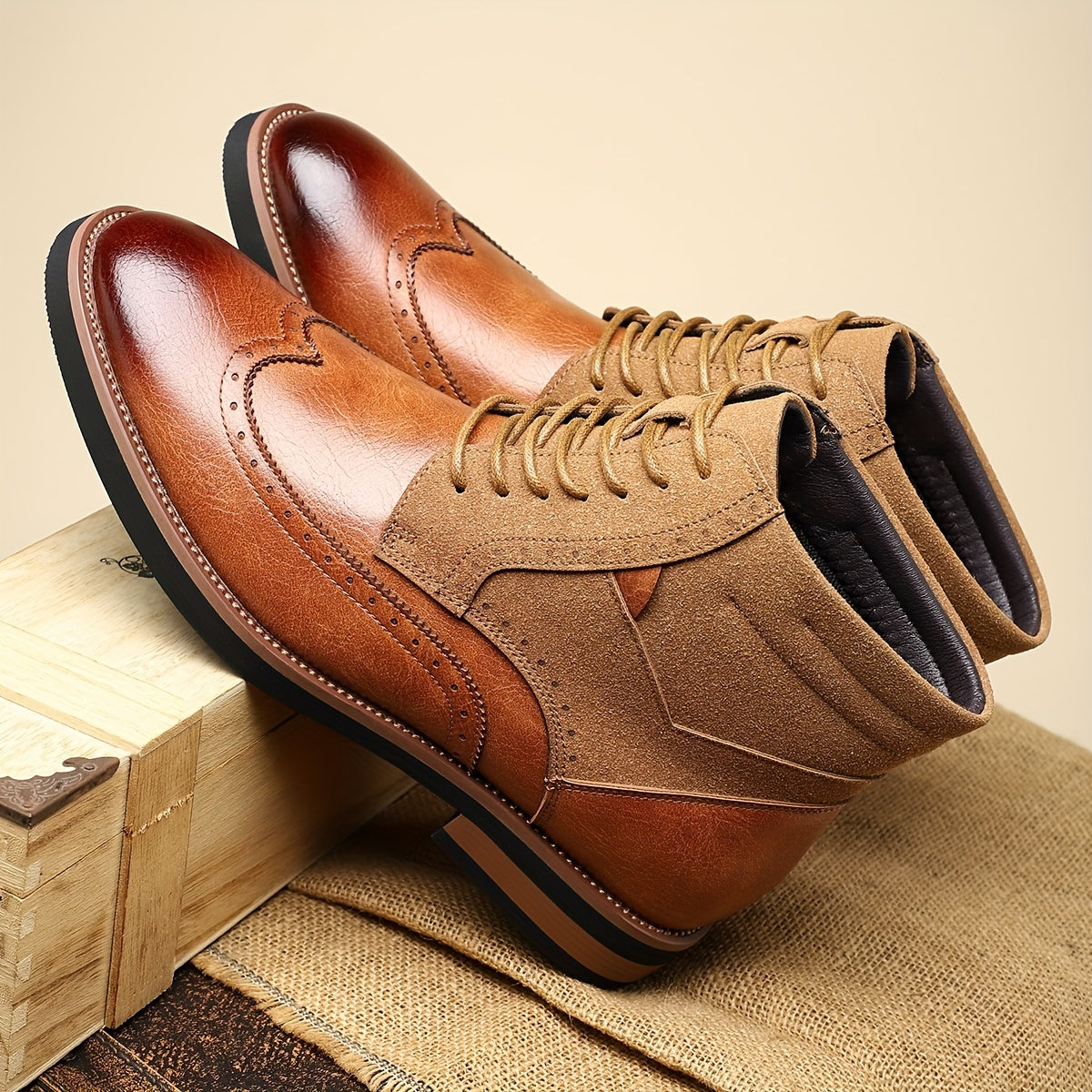 Enkellaarzen met vleugelneus, broguedetails en veters