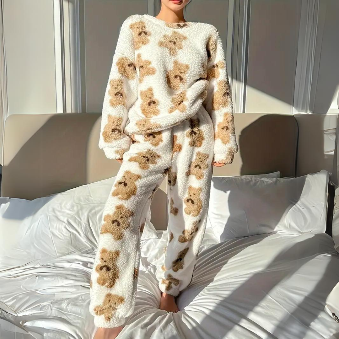 Fluweelzachte pyjamaset met berenprint