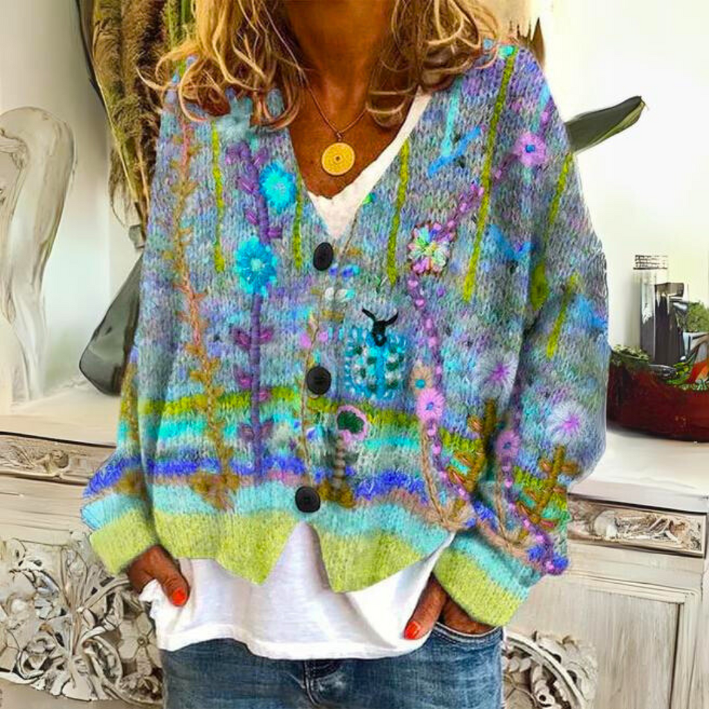Warme damescardigan met print