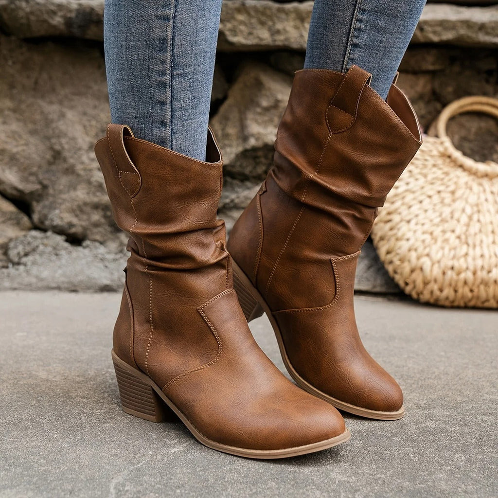 Dames leren laarzen met comfortabele hak — afbeelding 1