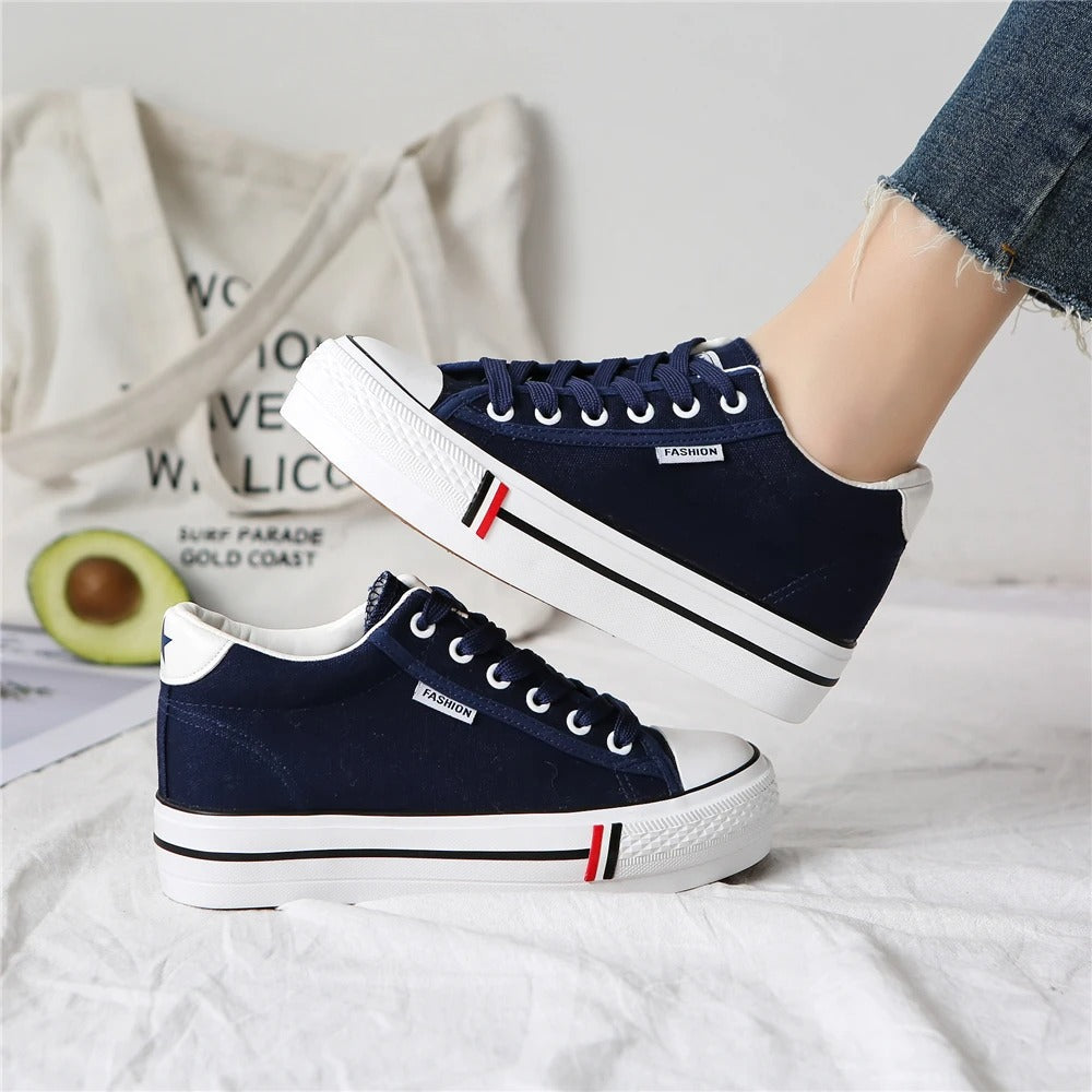 Dames canvas sneakers met plateauzool