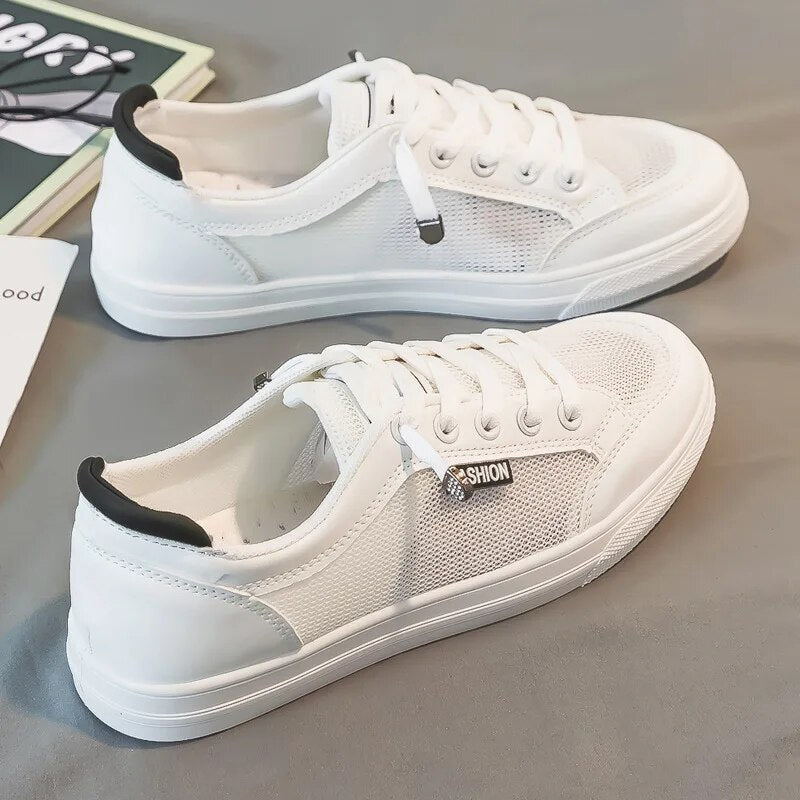 Witte damessneakers met mesh bovenmaterialen