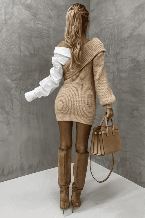 Gebreide jurk met vastgenaaide blouse