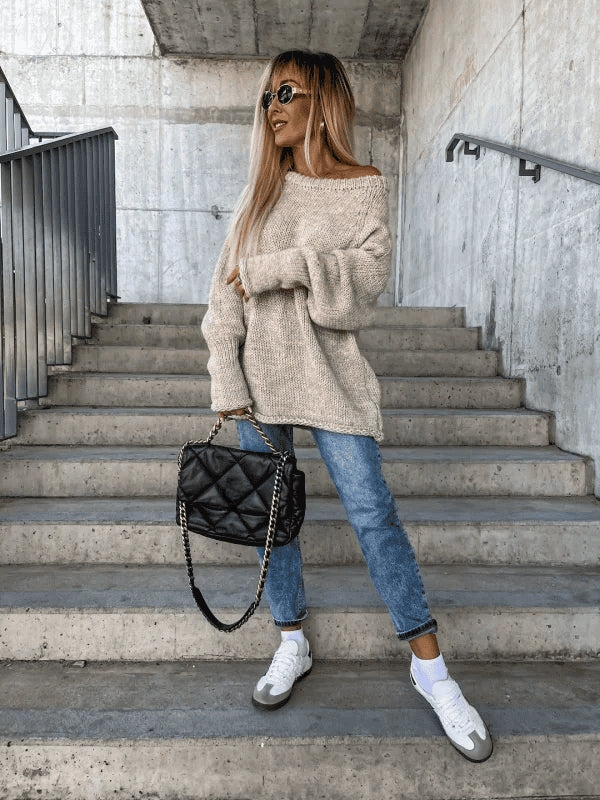 Gelaagde gebreide damestrui met off-shoulder design — afbeelding 10