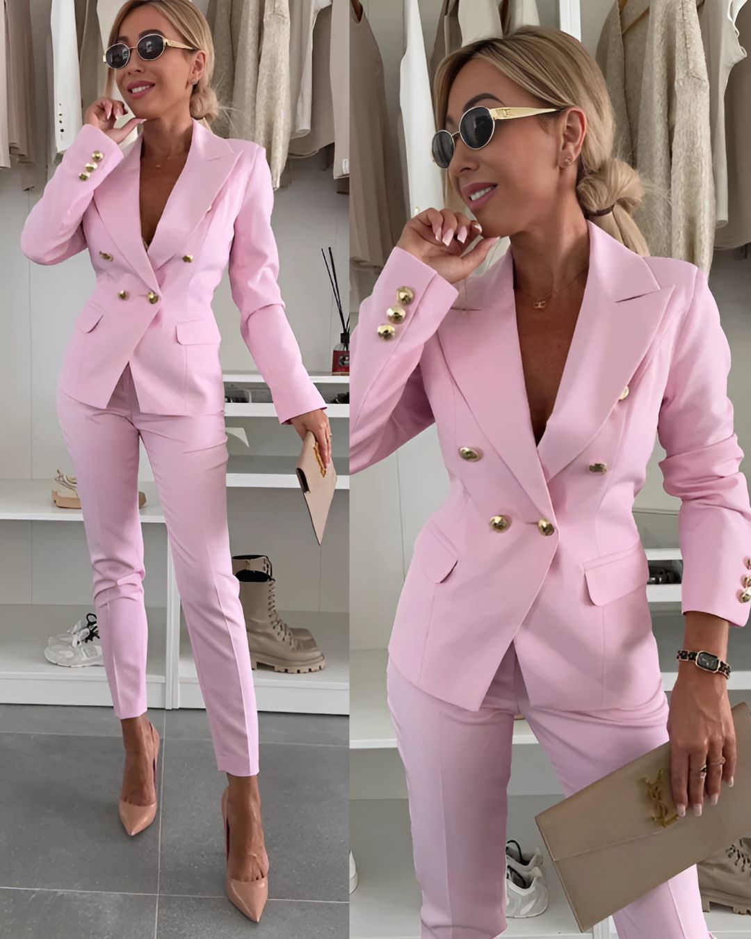 Tweedelige dames slim-fit set voor moderne zakelijke looks