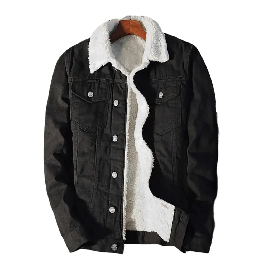 Heren denimjas met warme fleecevoering