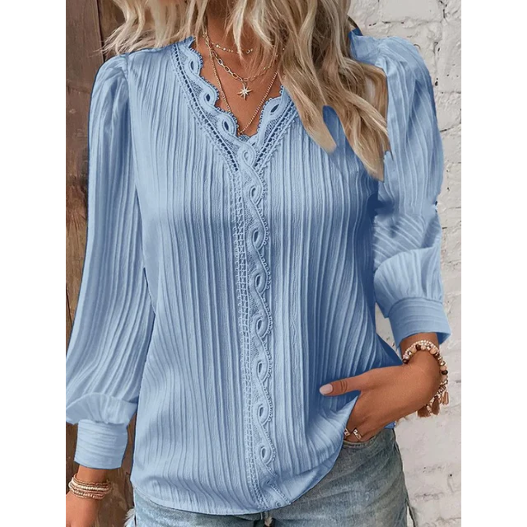 Damesblouse met V-hals en lange mouwen