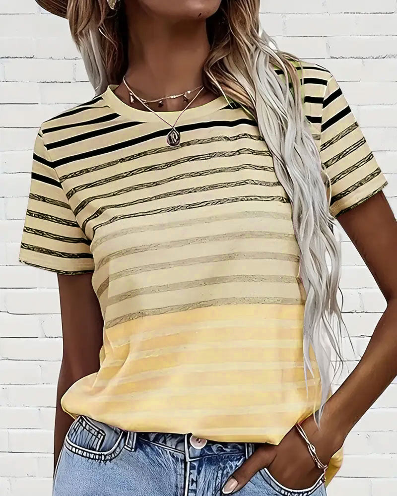 Gestreept dames T-shirt met ronde hals en kleurverloop