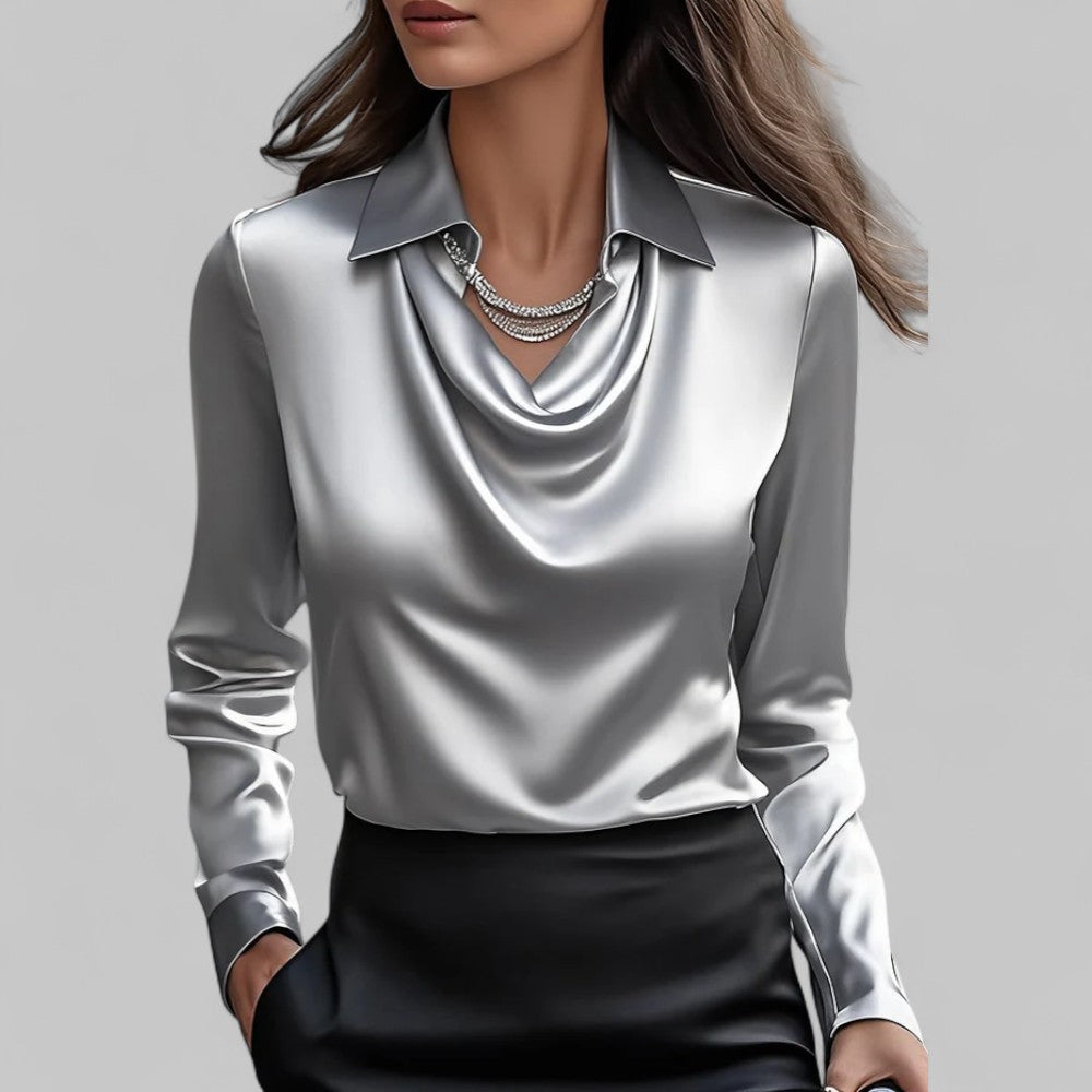 Tuba | Satijnen blouse met lange mouwen en gedrapeerde hals