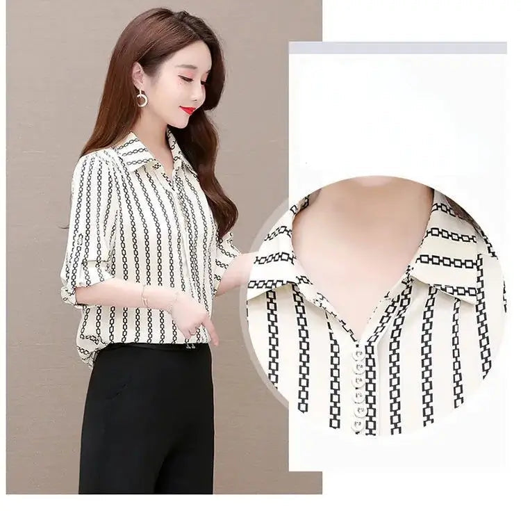 Dames chiffon blouse met knopen & omgeslagen kraag