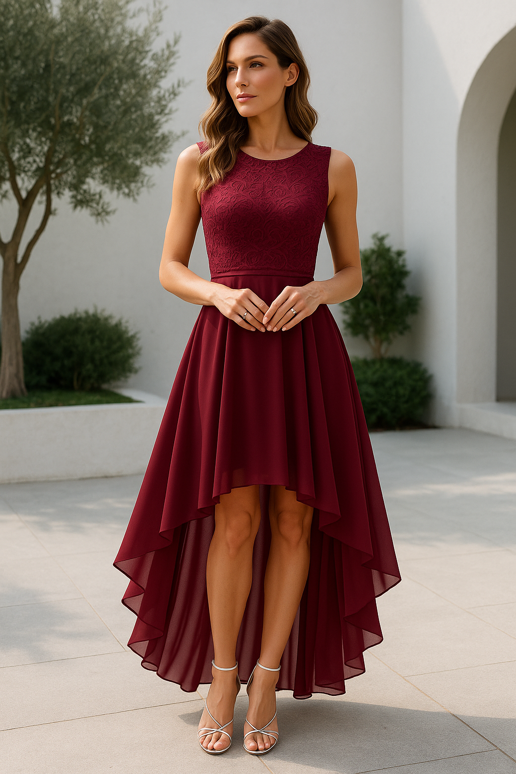 Tina | Mouwloze jurk met gelaagde rok en asymmetrische zoom