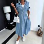 Modieuze denim jurk met korte mouwen