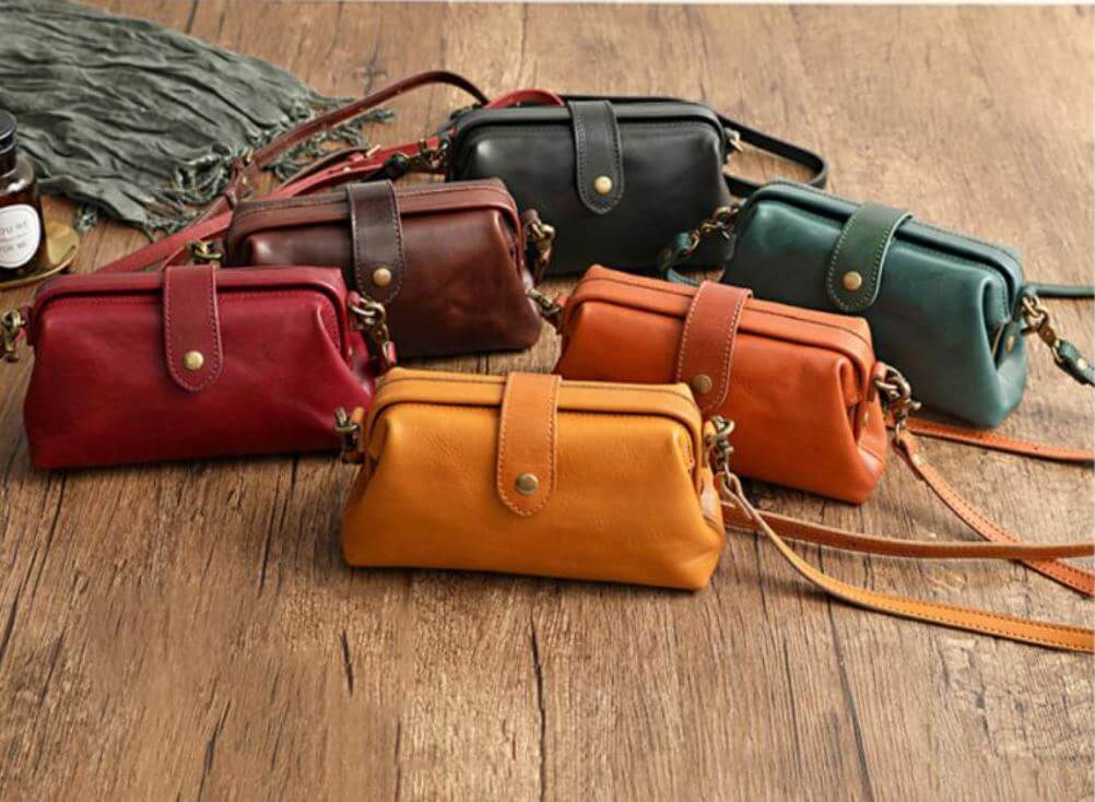 Leder retro crossbody handtas – materiaal: Italiaans gelooid leer — afbeelding 1