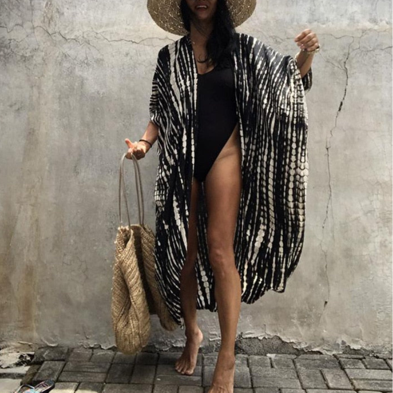 Boho chiffon strandblouse met kimonomouwen