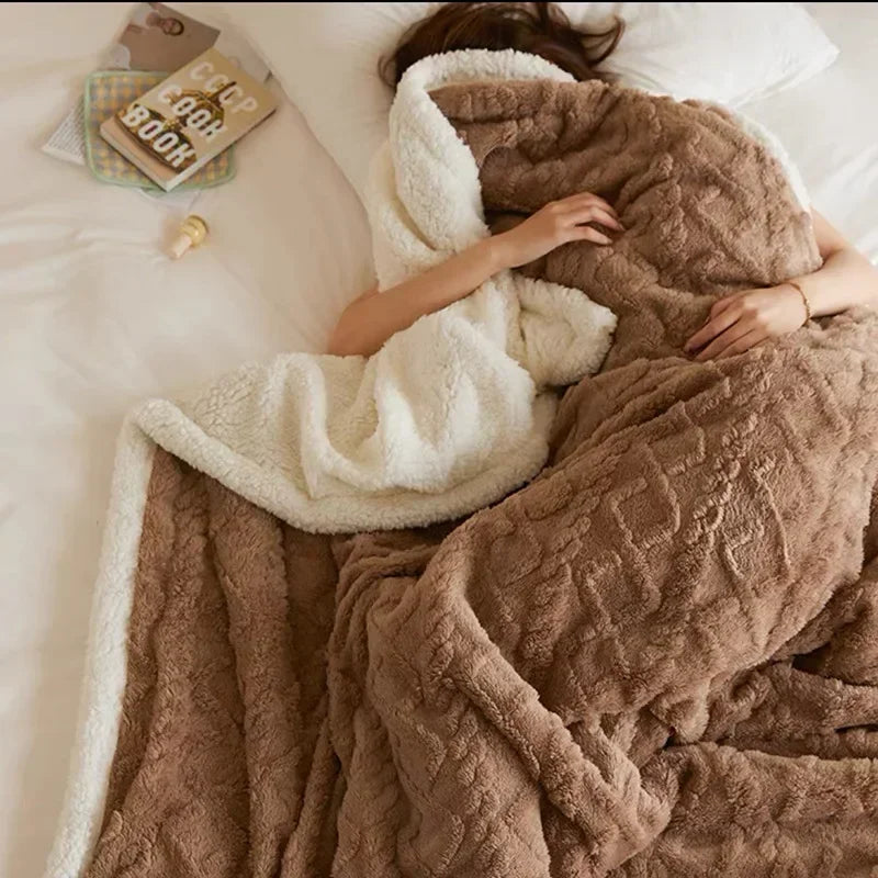 Dikke winterdeken van lamswol en fleece