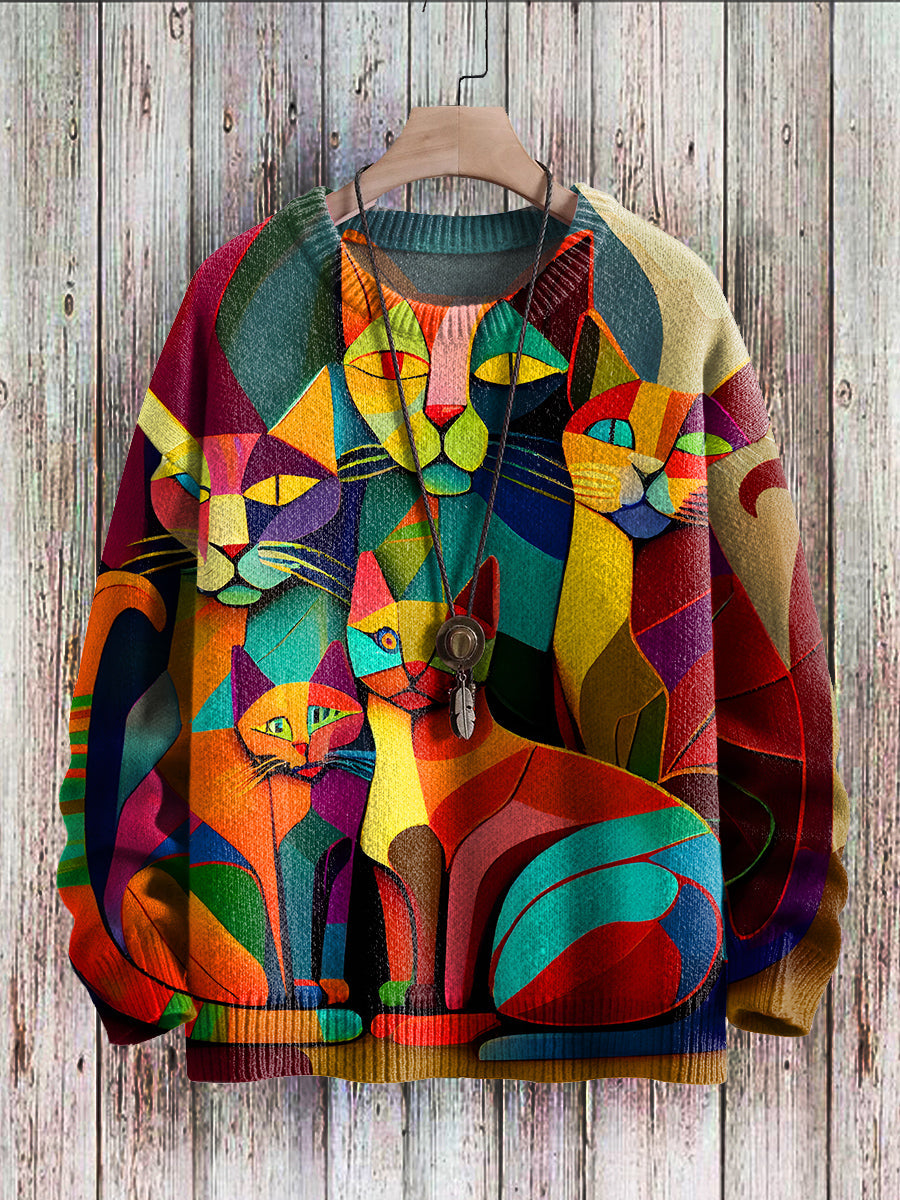 Vrolijke kattenprint sweater voor vrouwen