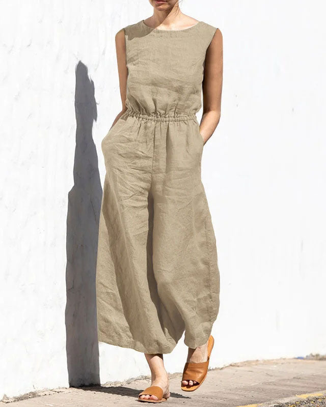 Mouwloze dames jumpsuit met wijde pijpen — afbeelding 30