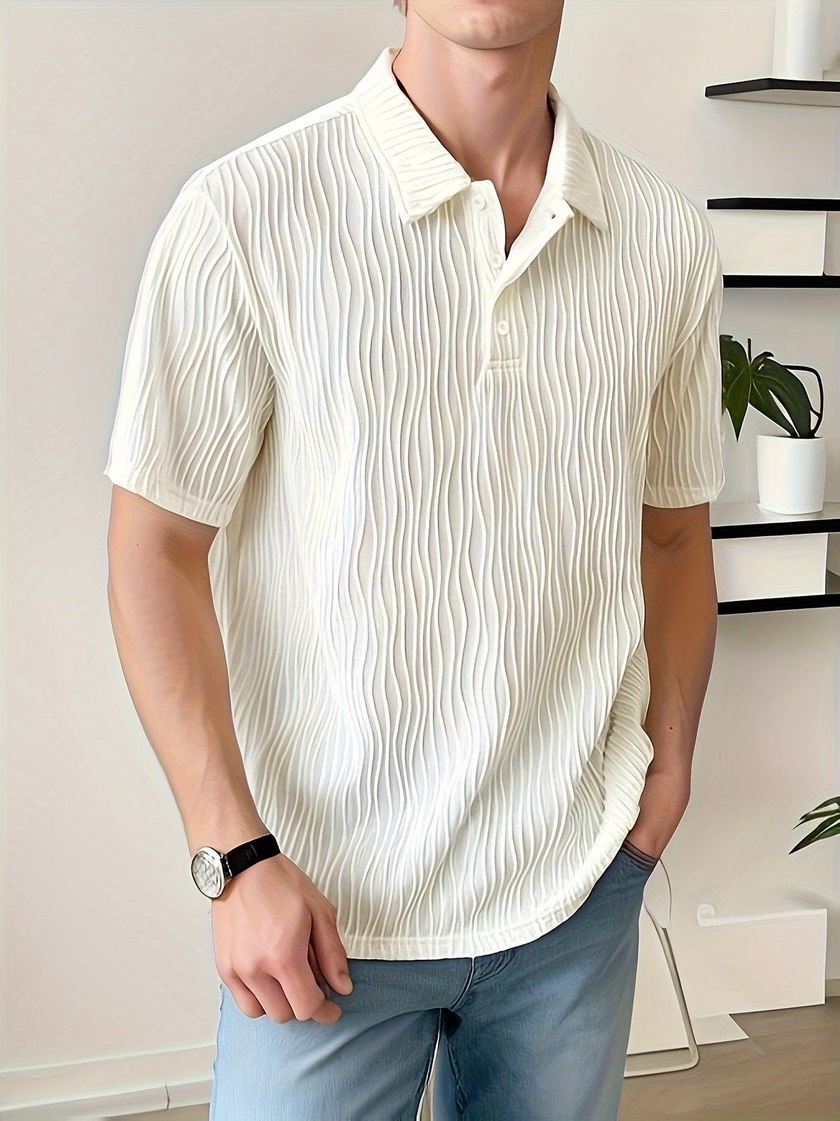 Wit casual gestreept golfshirt