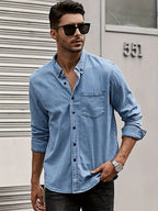Herfst denim herenoverhemd