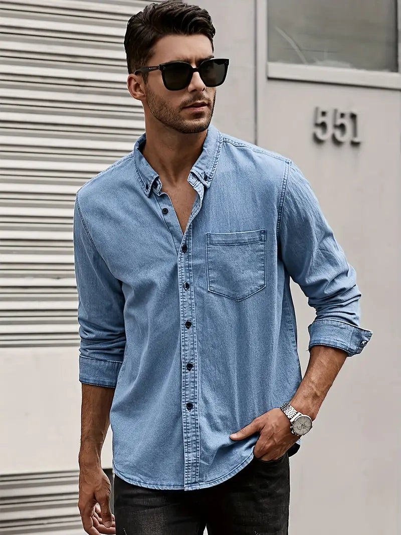 Herfst denim herenoverhemd