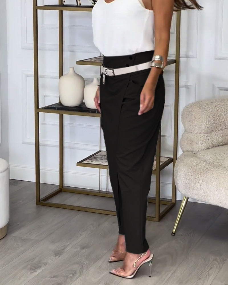 Dames patchwork broek met riem