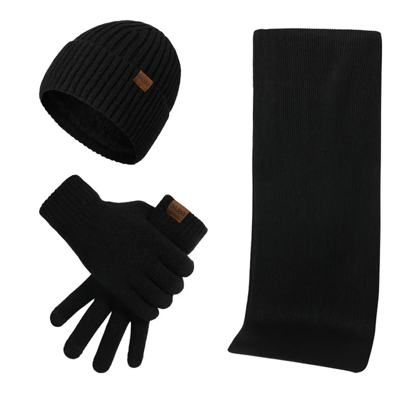 Gebreide winterset met muts, sjaal en handschoenen