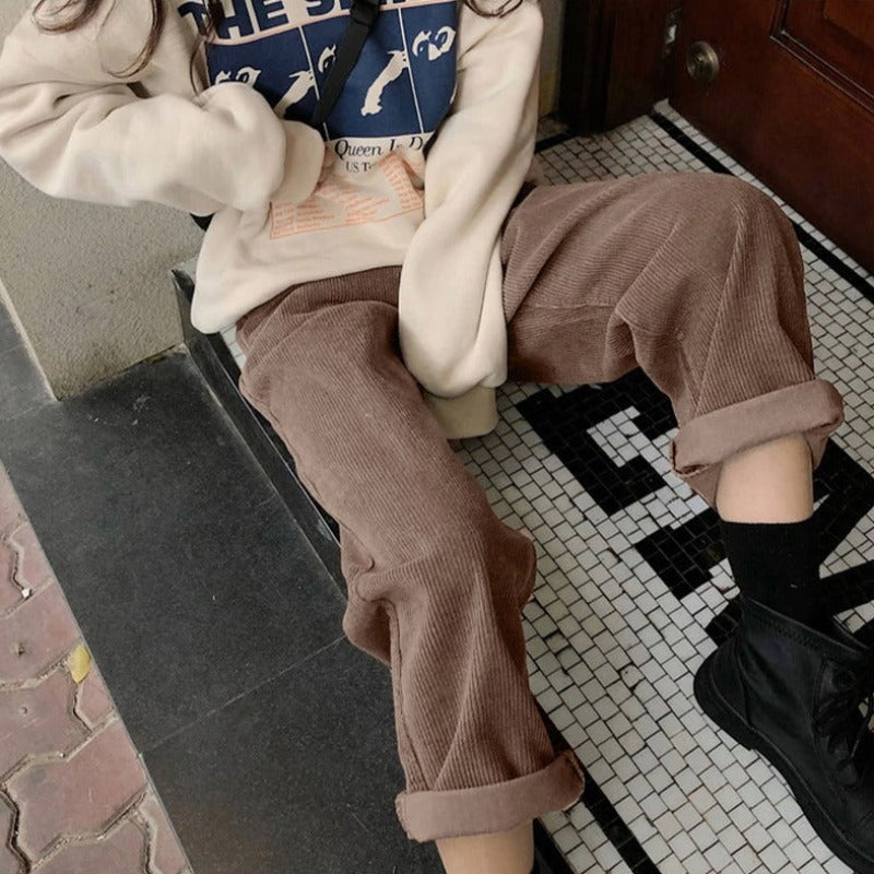 Dames corduroy broek met wijde pijpen