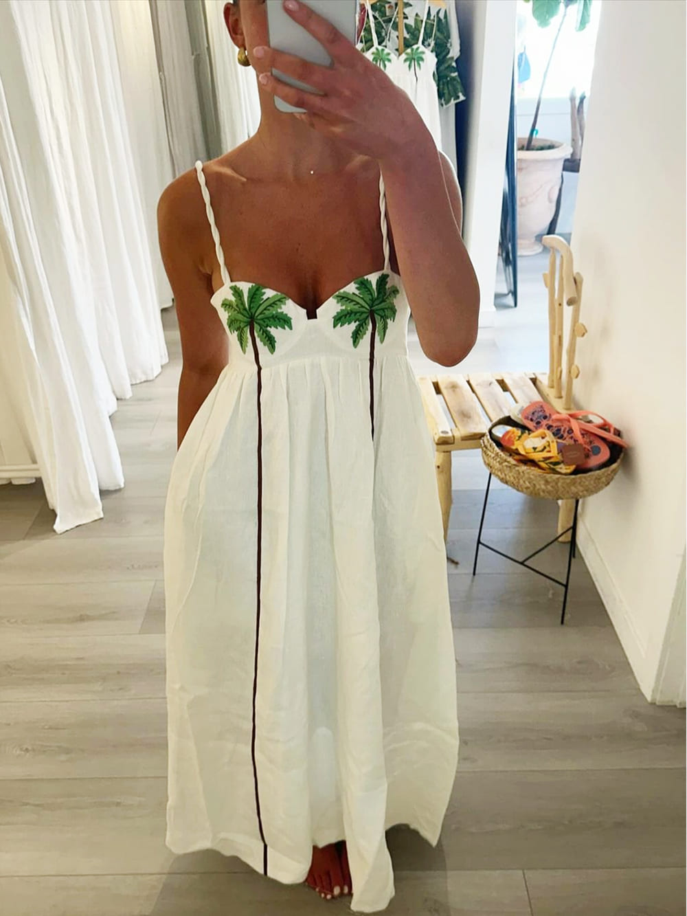 Schouderjurk met tropische palmprint