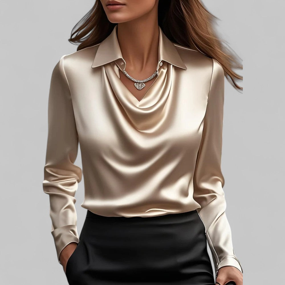 Tuba | Satijnen blouse met lange mouwen en gedrapeerde hals