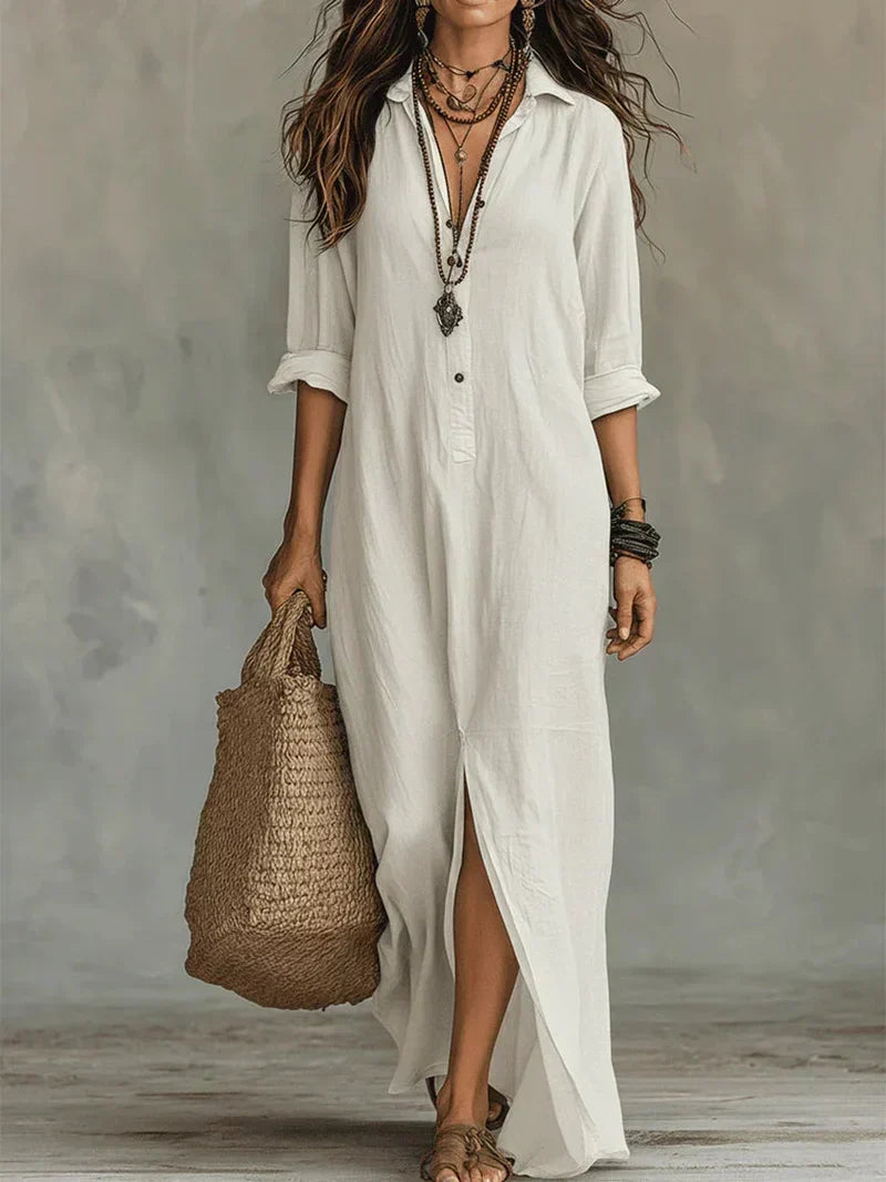 Maxi-jurk met knopen en vloeiend silhouet