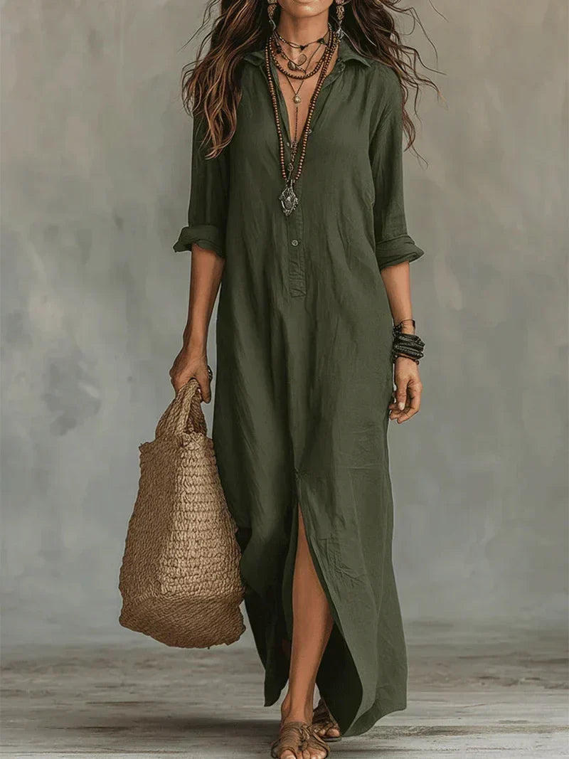Maxi-jurk met knopen en vloeiend silhouet