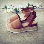 Dames plateau espadrille sandalen met sleehak & bandjes