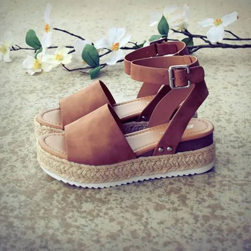 Dames plateau espadrille sandalen met sleehak & bandjes