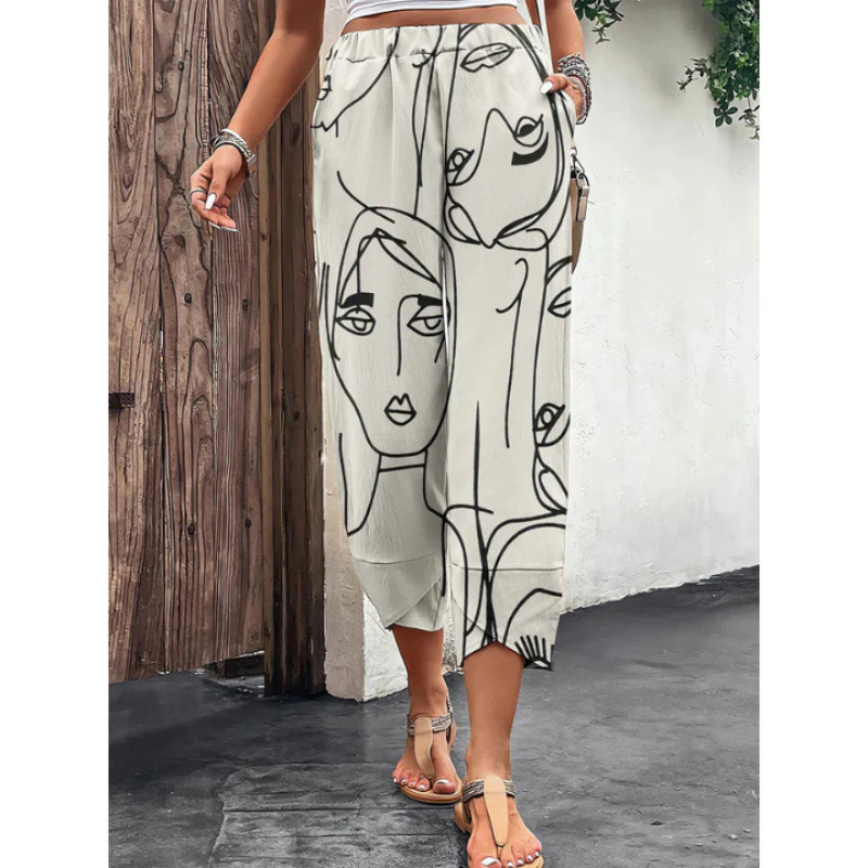 Casual dames zomerbroek met wijde pijpen en elastische band